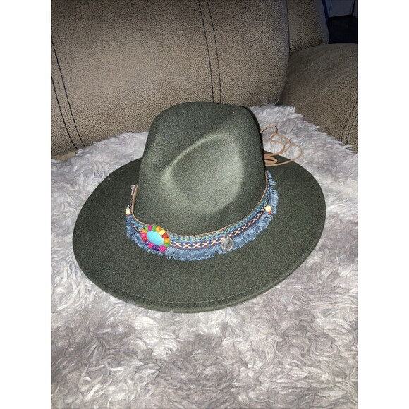 unbranded Accessories - Western Cowboy Hat Fedora Panama Party Bead Tassle Army Green Unisex Rodeo Boho